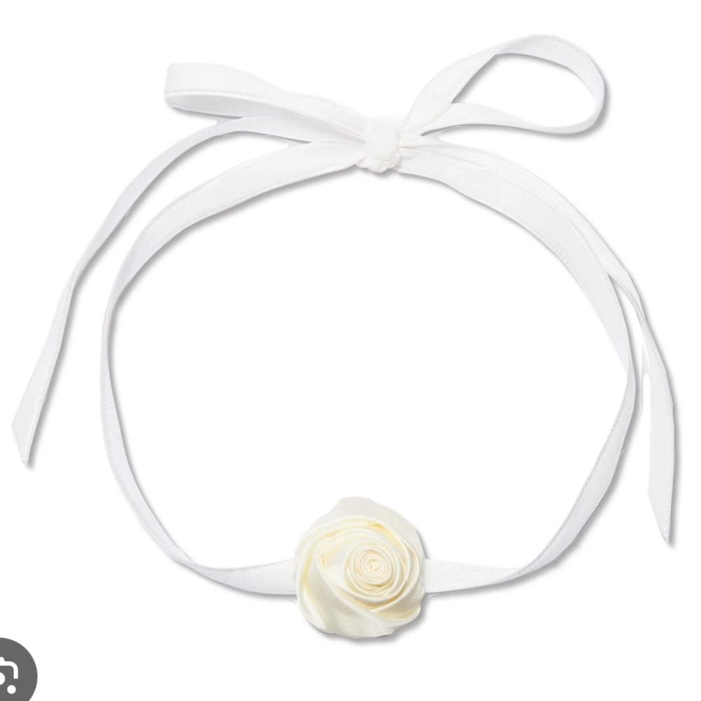 Lele Sadoughi IVORY SILK ROSETTE RIBBON CHOKER white